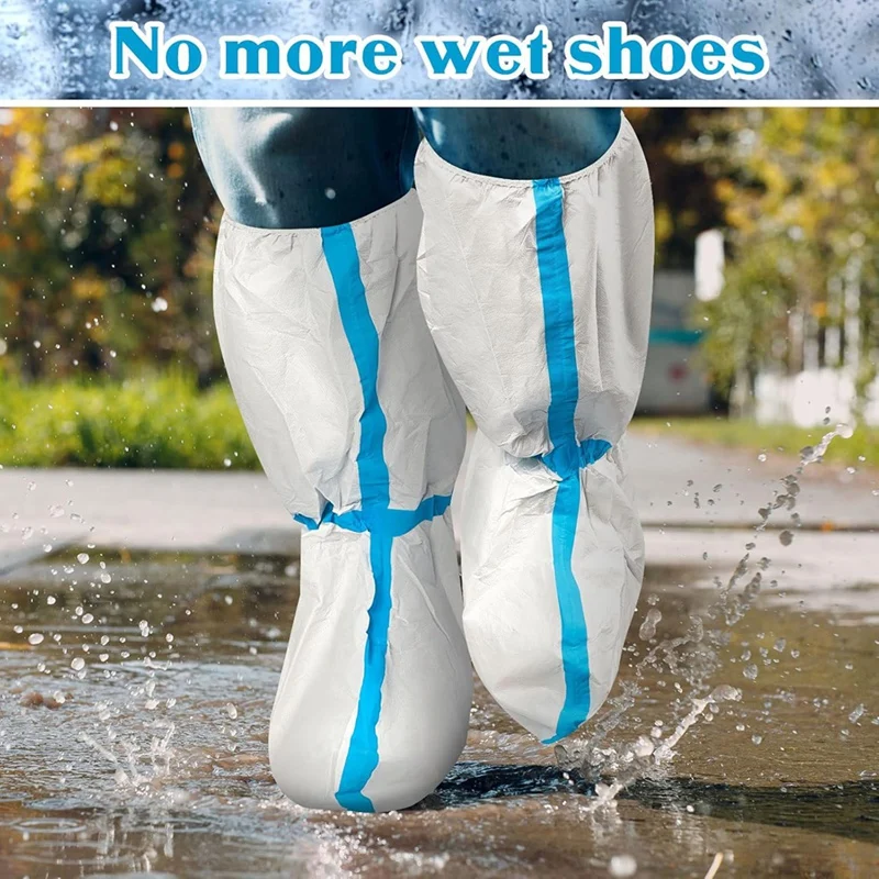 32 Pieces Disposable Boot And Shoe Covers Plastic Long Boot Covers Waterproof Rain Shoe Covers For Men And Women