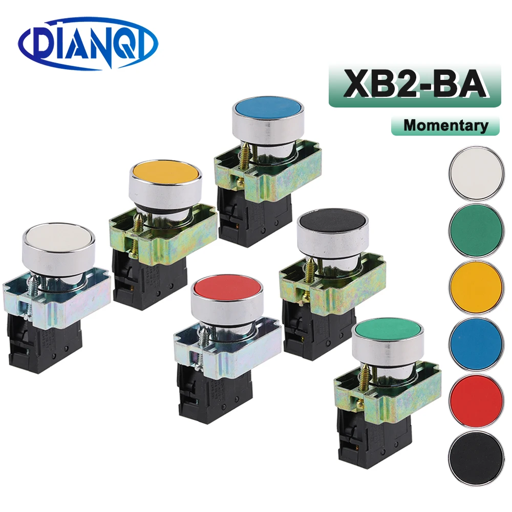 XB2-BA11 BA21 BA51 BA61 BA42 XB2-BA31 NO/NC Momentary Self-Reset Flat Push Button Switch 22mm Blue Red Green Black White Yellow 