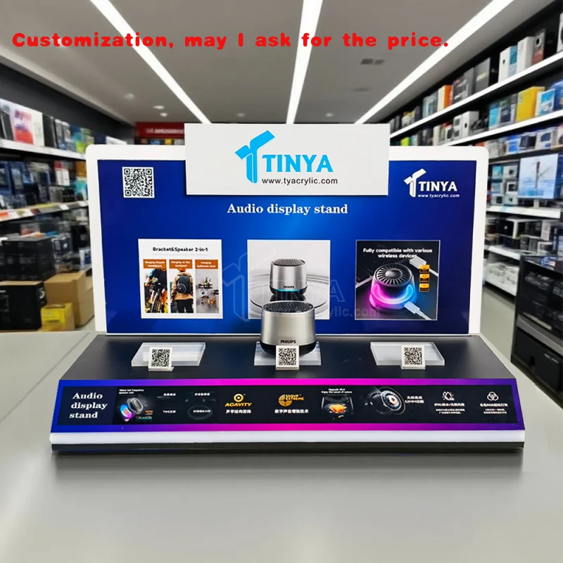 

custom.Factory Custom Acrylic Speaker Audio Showroom Earphone Led Display Pvc Board Stand Rack With Metal Button