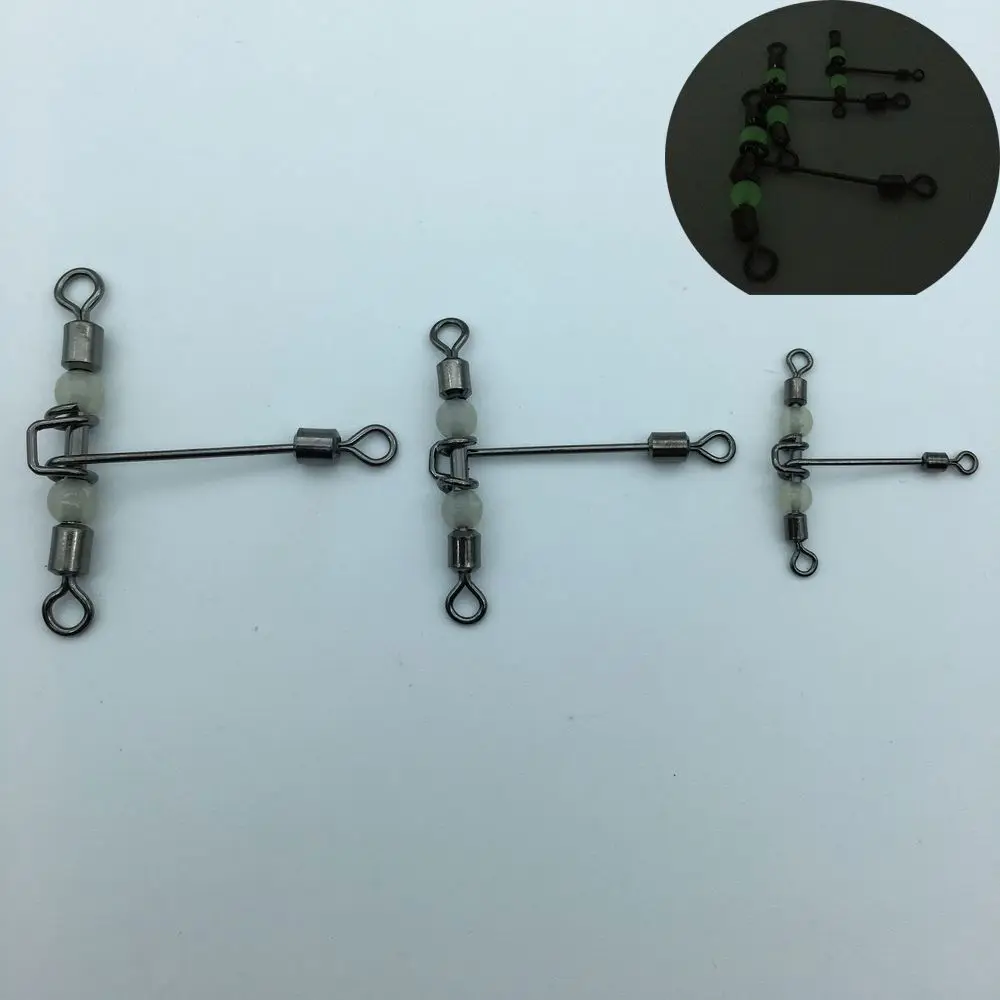 5pcs/lot Durable Wivels Bearing Trident Splitter luminous T-shape fishing swivels 3 way connector rolling swivel with pearl