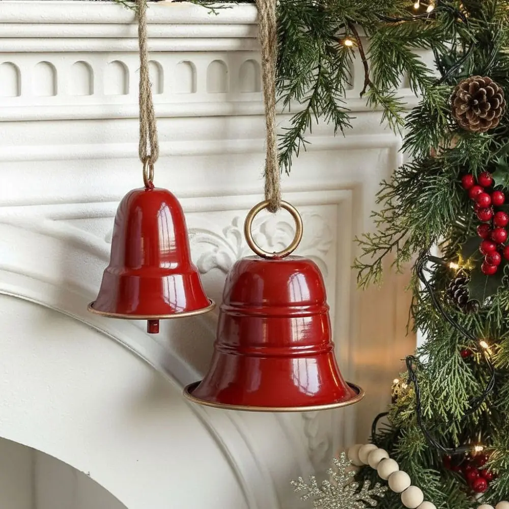 

Creative Christmas Bell Pendant Antique Exquisite Christams Cow Bells with Hanging Rope Large Metal Hanging Bells