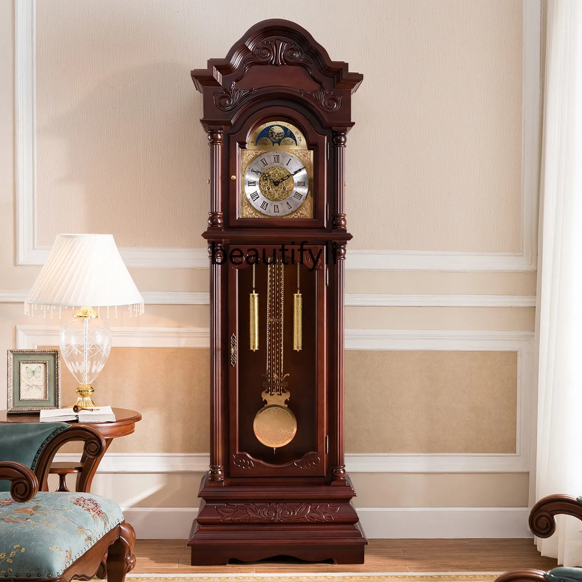 German Helmler European floor clock living room retro vertical solid wood mechanical large clock