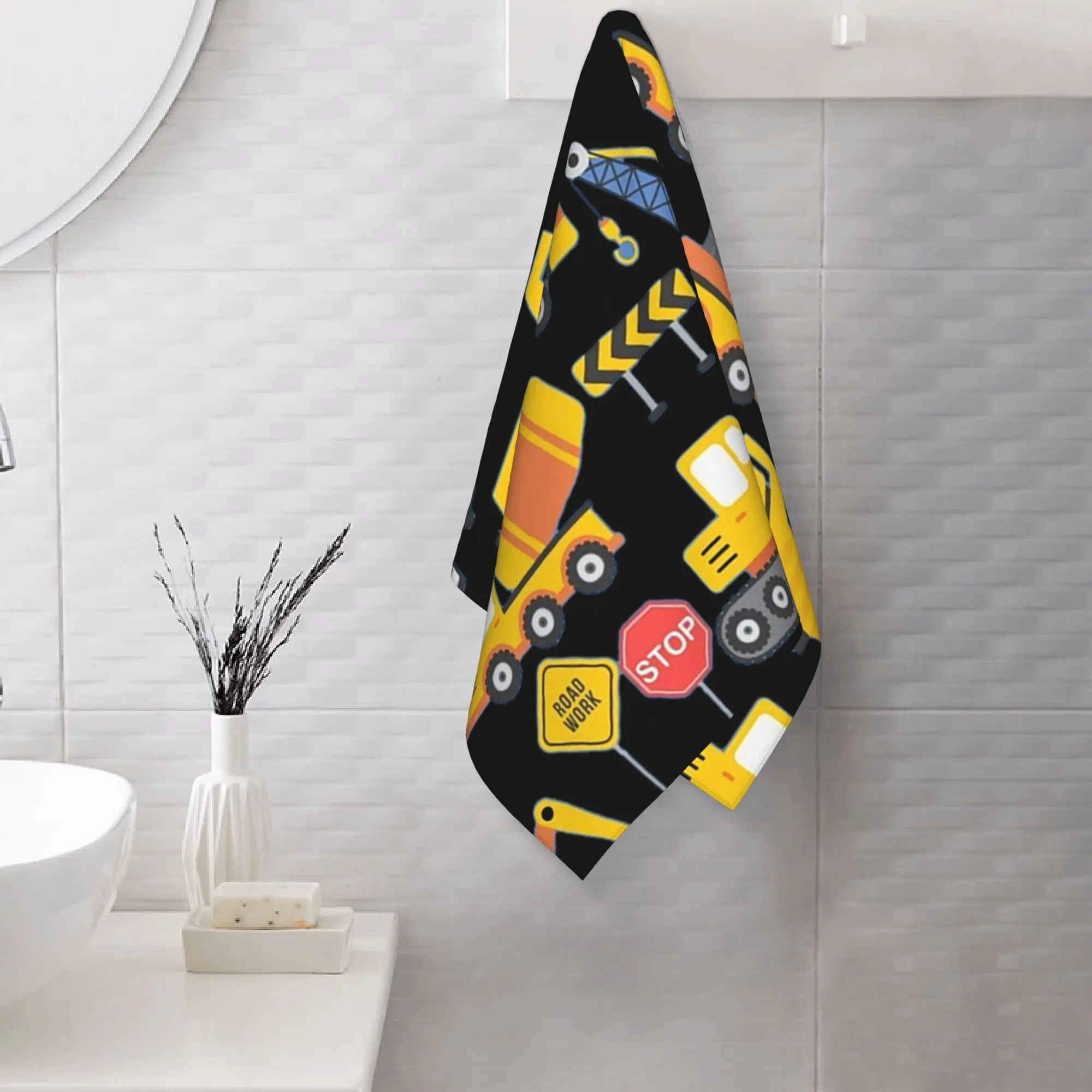 Custom Road Work Under Construction Transportation Pattern Blue Soft Face Towel Quick Dry Pool Bath Cotton Towels Breathable