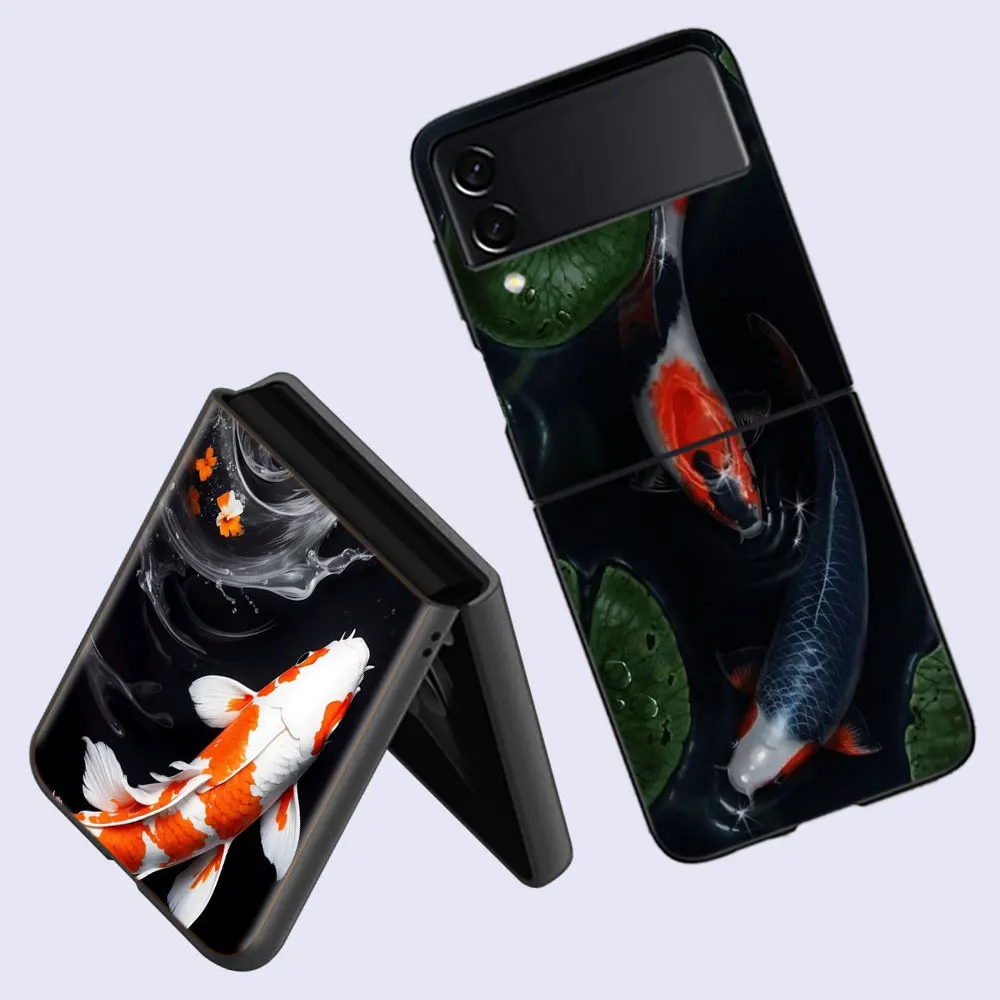 High End Ornamental Fish and Koi Carp Phone Case For Fundas Samsung Galaxy Z Flip 6 3 5G Back Hard Capa for Z Flip 5 4 5G C