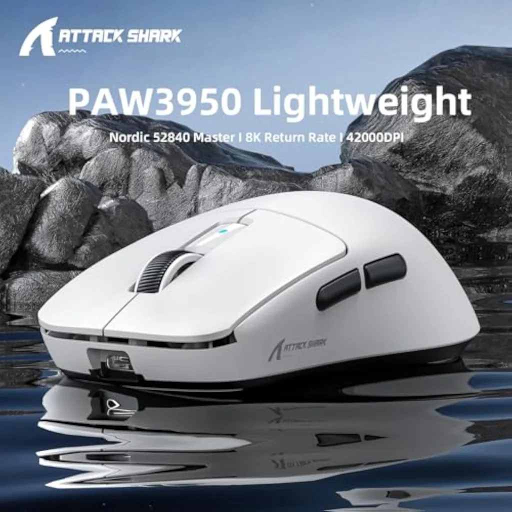 ATTACK SHARK R6 ワイヤレス ゲーミング マウス 38G 超軽量、トライモード、PAW3950MAX 42000DPI、PC/PS/Xbox/Mac 用、人間工学に基づいたデザイン