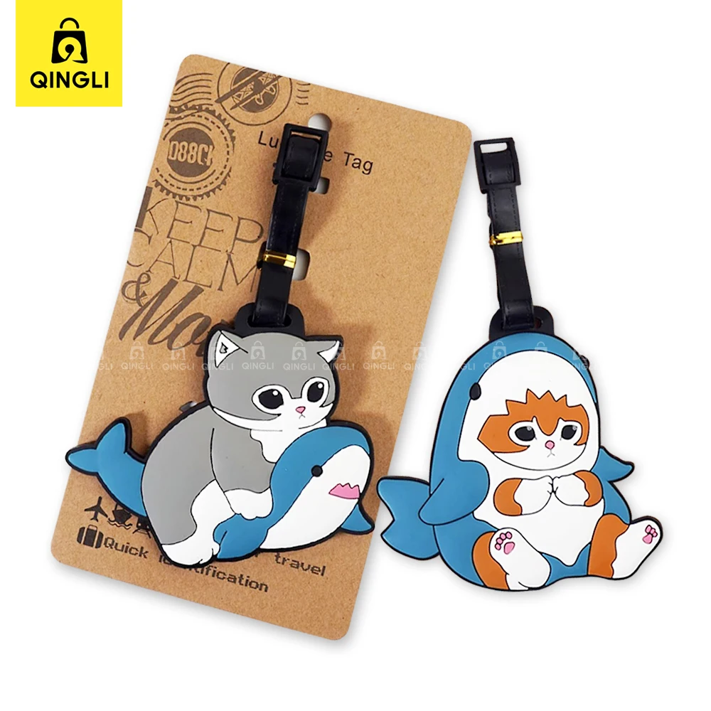 

New Cartoon Animal Shark Cat Luggage Tag for Women Men Travel Accessories Anti-lost Suitcase Label Portable Address Name Tag