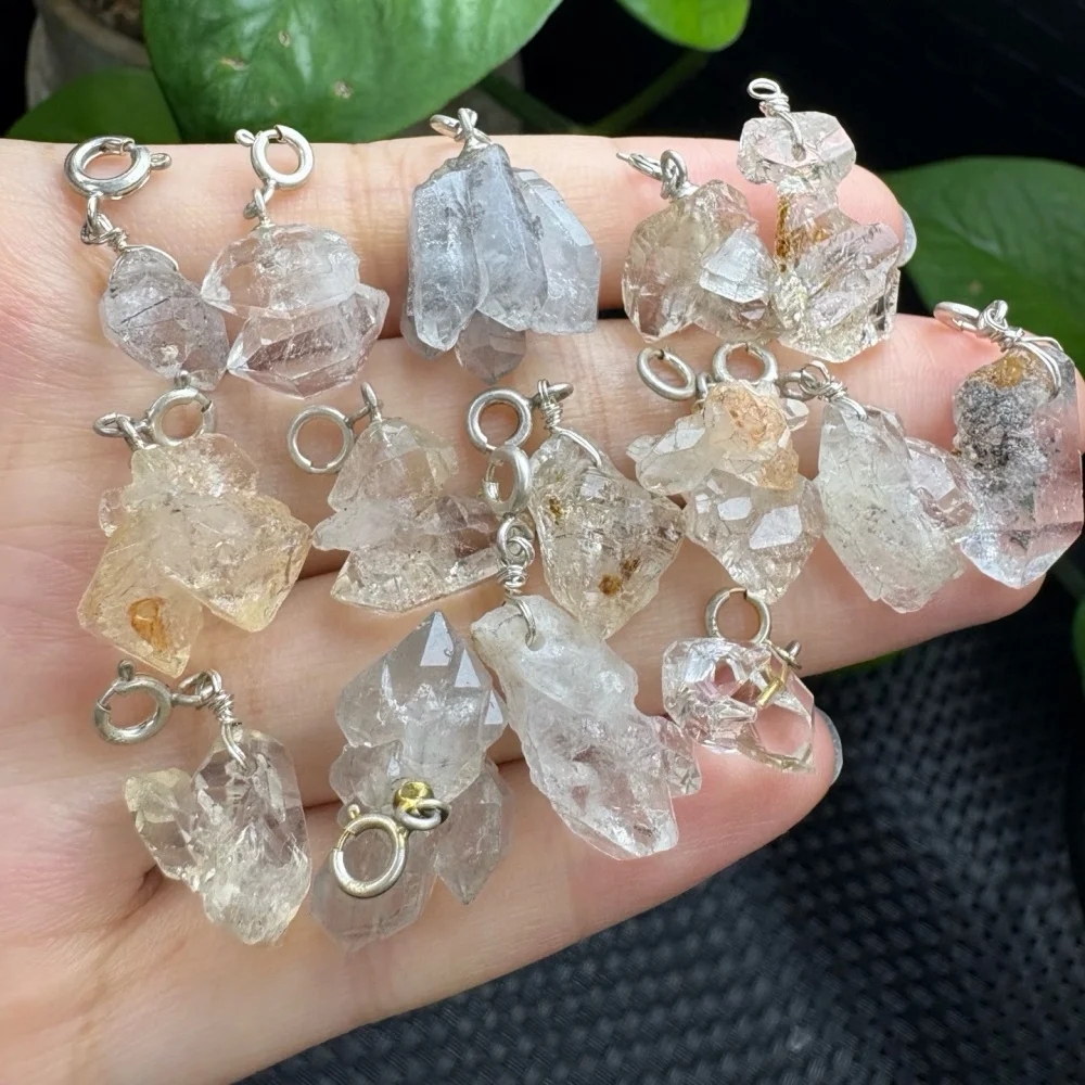 Colgante de Diamante Herkimer Natural S925, Cristal Pulido, Joyería Exquisita para Niñas, Gema Curativa Fengshui, Regalo Individual