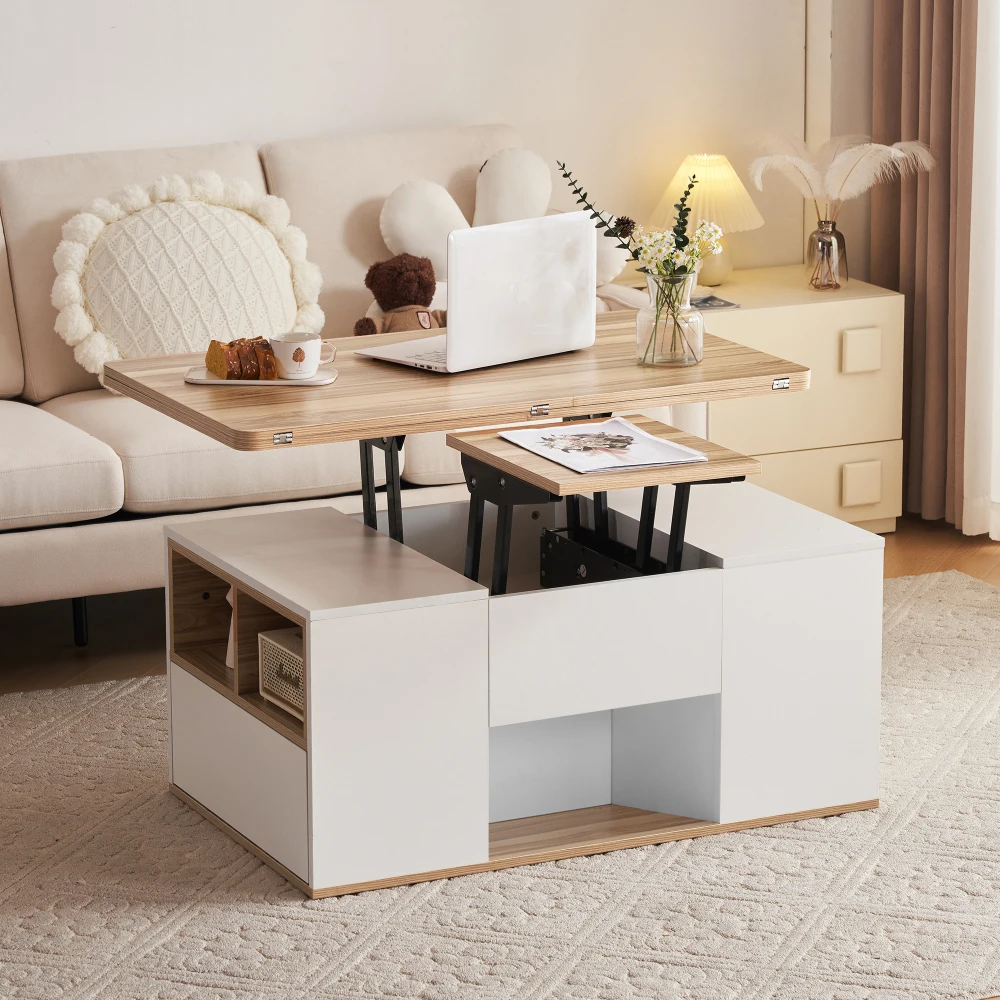 Moderner Couch-Couchtisch mit Dual-Lift-Mechanismus, versteckter Stauraum, Tragfähigkeit bis zu 50 kg, ideal für kleine Räume – Detail 9