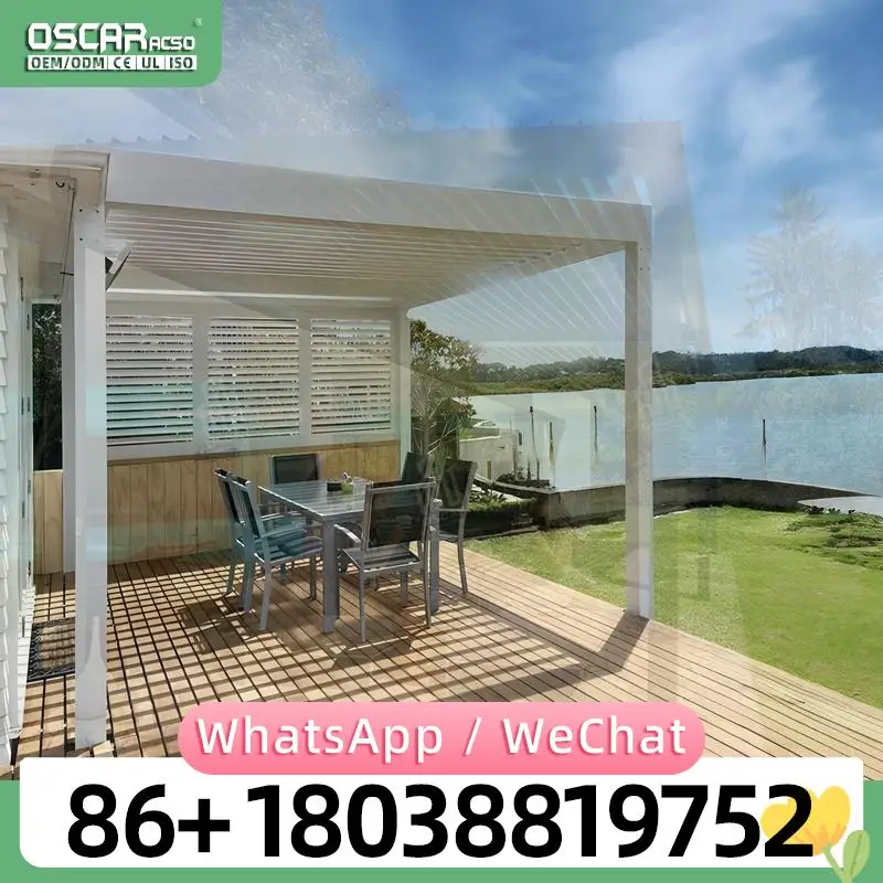 New Design Bioclimatic Motorized Screen Roller Blinds Outdoor Aluminium Pergola Louvre Roof for Patio Garden Balcony pergola