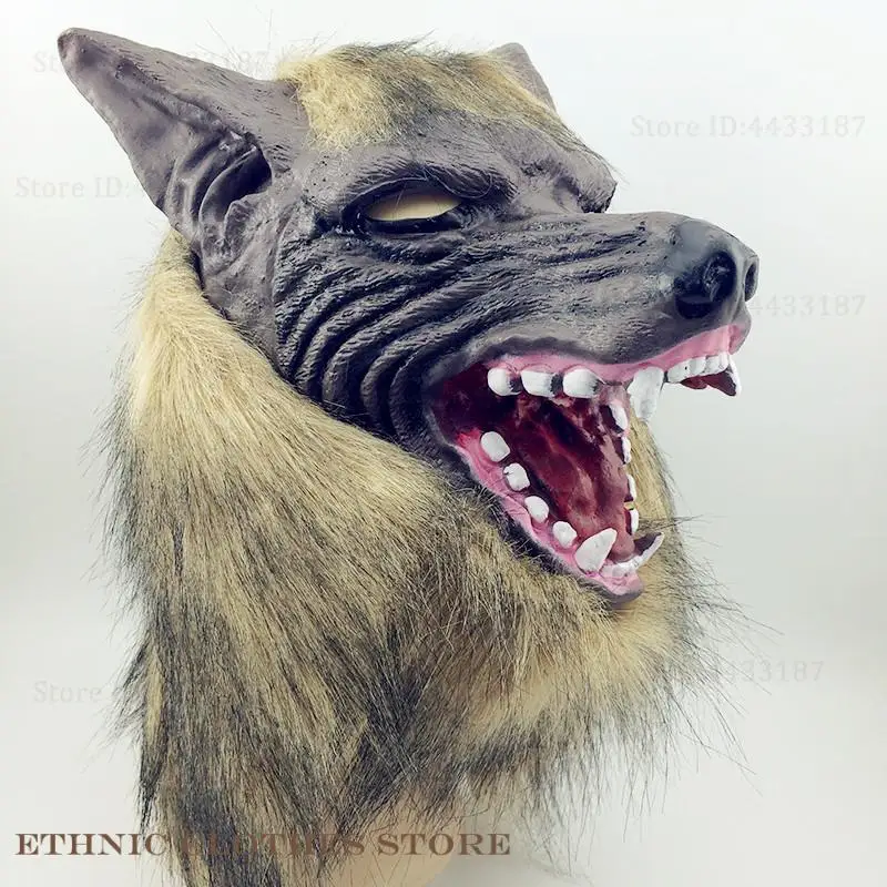 Halloween Latex Rubber Wolf Mask Terror Devil Headwear Gloves Werewolf Cosplay Costume Props Masquerade Party Mask Headgear