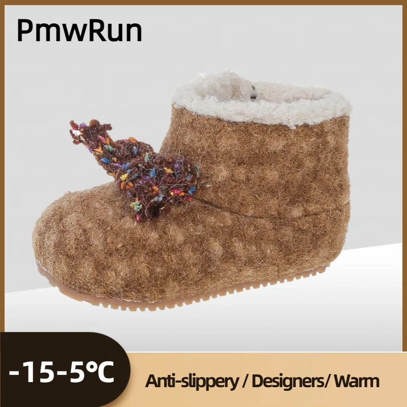 

Trend Fashion Girl's Snow Boots Cute Bow Plush Boots For Children Thick Warm Faux Fur Cotton Shoes For Girls Winter Warm Boots