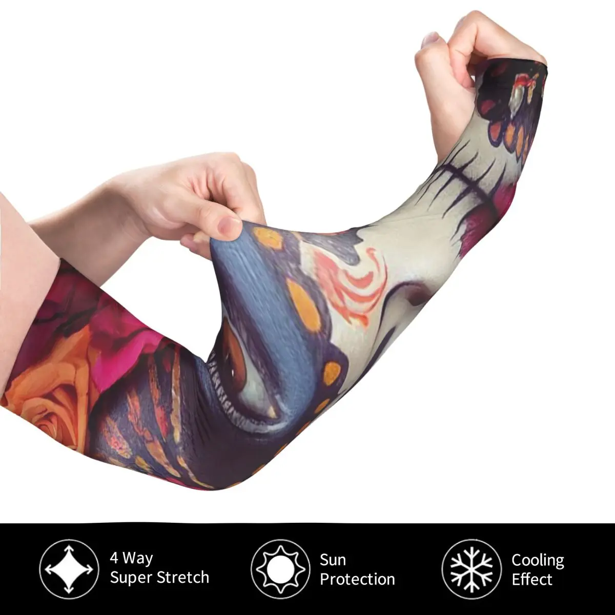 المكسيكي كاترينا فتاة يوم الموتى السكر الجمجمة في الهواء الطلق أكمام أذرع تبريد الشمس الأشعة فوق البنفسجية غطاء للحماية الجليد الحرير ركوب الدراجات أكمام الوشم #4