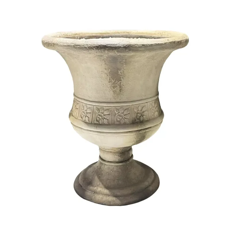 for Retro Magnesium  Flower Pot Beige Relief Design Plant Stand Indoor Outdoor Home Entrance Living Room Decorative Crafts