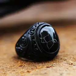 Vintage Black Stainless Steel Rings for Men Anniversary Party Gift Fashion Imitation Stone Resin Men Rings Jewelry Accessories
