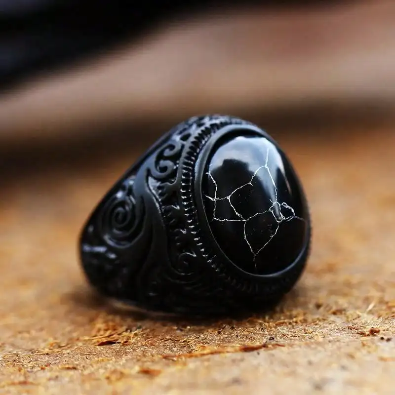 Vintage Black Rings for Men Anniversary Party Gift Fashion Imitation Stone Resin Men Rings Jewelry Accessories