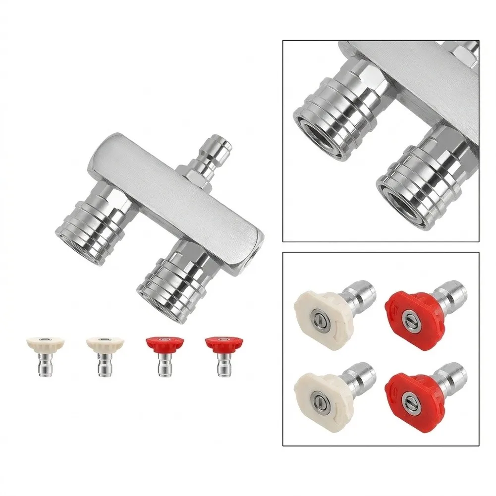 Stainless Steel Pressure Washer Twin Nozzle, 5000 PSI Dual Spray Tip With 1/4 Inch Quick Connect For Cleaning, Rust-R