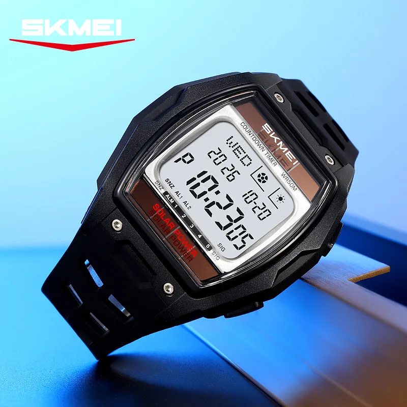 SKMEI 2750 Luxury Outdoor Large Clock Fashion Multifunctional 5ATM Water Resistant Solar Power Sports Men Women Electronic Watch