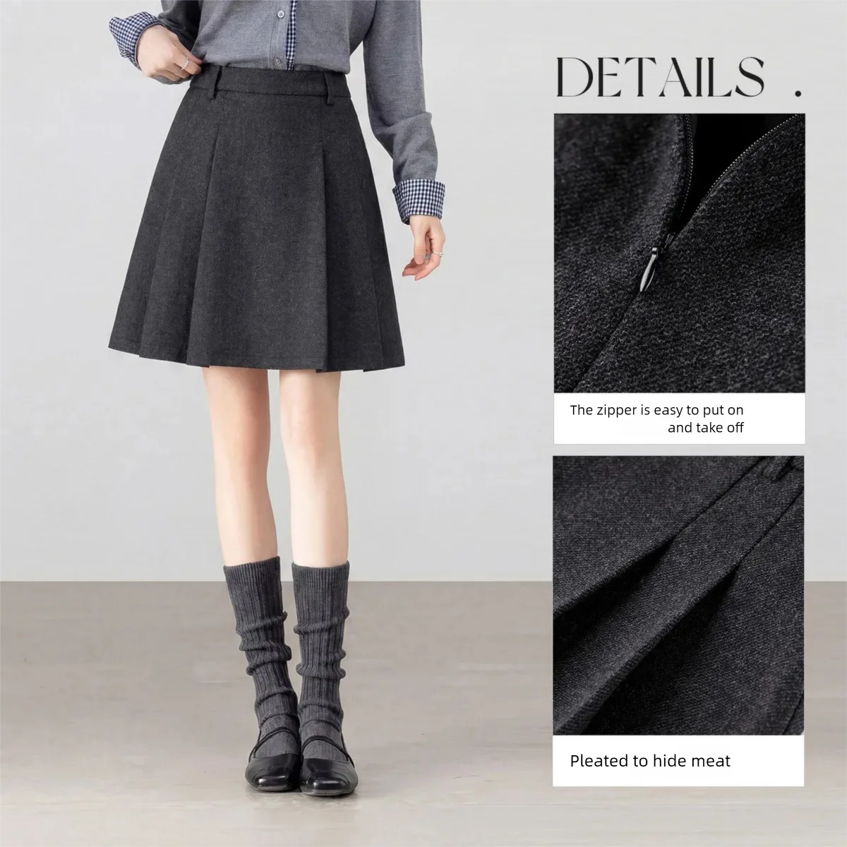 SENTUBILA Women's Mini Pleated Skirt 2026 Spring Wool Blend A-Line Skirts Black Gray Simple Versatile Clothes Ladies 154QA6708