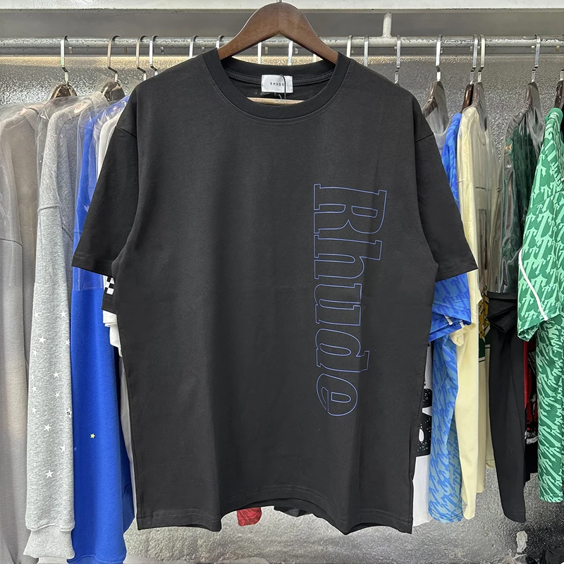 Rhude T-shirt van hoge kwaliteit, casual logo-print, ronde hals, korte mouw, zomer, modieus, heren, dames, losse katoenen top-T-shirt - afbeelding 1