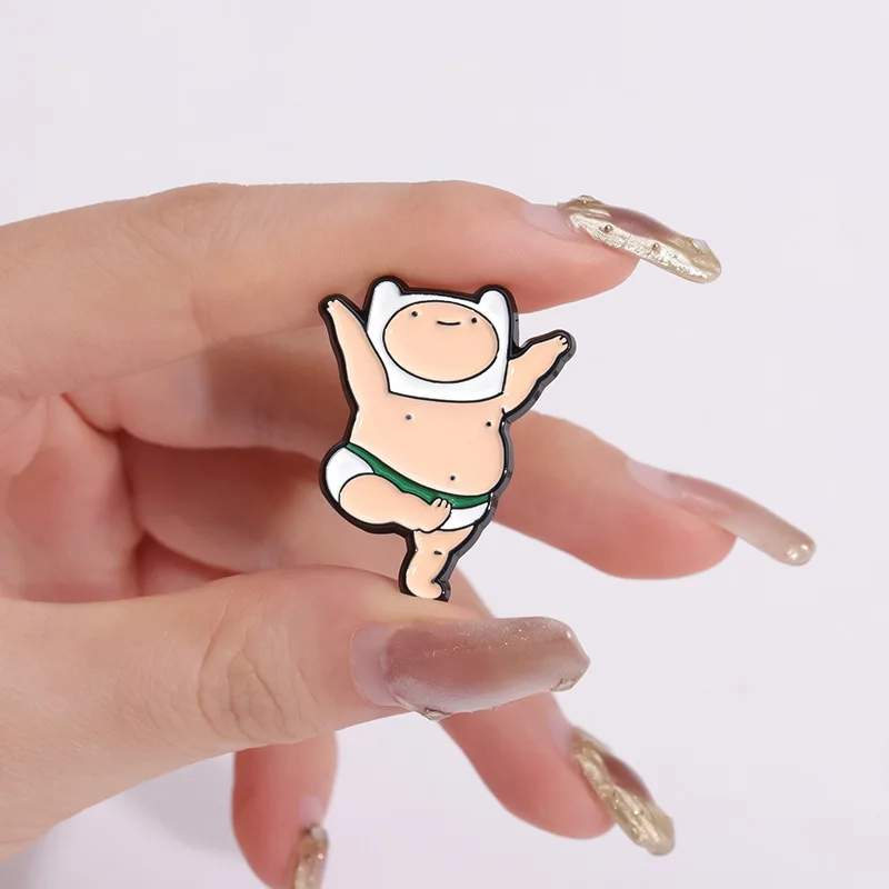 Broche Kawaii para mascotas gordas, alfileres de baile de dibujos animados con forma de Finn, insignia esmaltada, accesorios de Cosplay, Pin de solapa, ramillete, accesorios de joyería, regalo