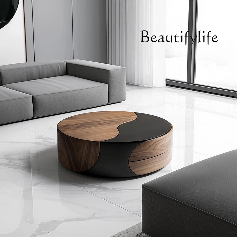 

Solid wood coffee table light luxury high-end art coffee table Italian minimalist medieval personality creative round table