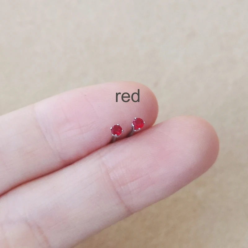 Men Women Stainless Steel Small 2mm Colors Zircons Stud Earrings Brief Style No Easy Fade Allergy Free