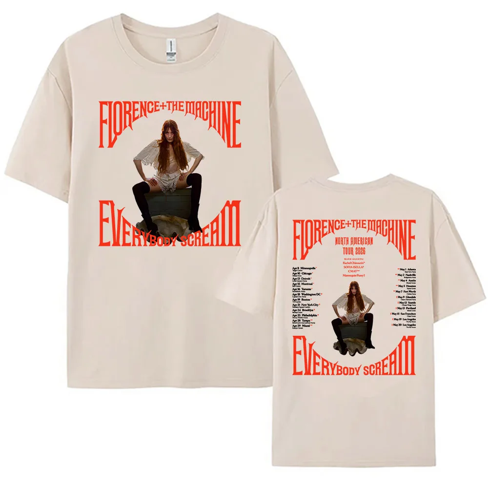 

Футболка Everybody Scream North American Tour 2026 Band Florence + The Machine, хлопковые свободные женские футболки с короткими рукавами