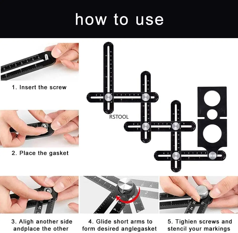 6-fold Aluminium Alloy Angle Finder Measuring Ruler Perforated Mold template tool locator drill guide tile hole