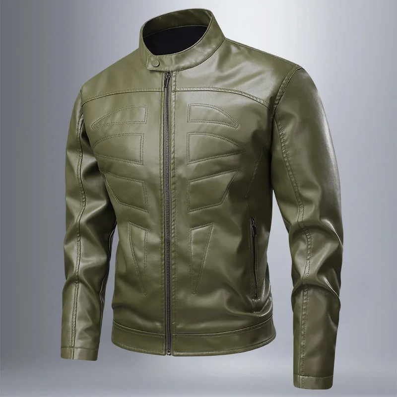 

Spring Autumn PU Leather Jacket for Men Fashion Stand Collar Motorcycle Jacket Casual All-match Male Clothes Outdoor Windproof
