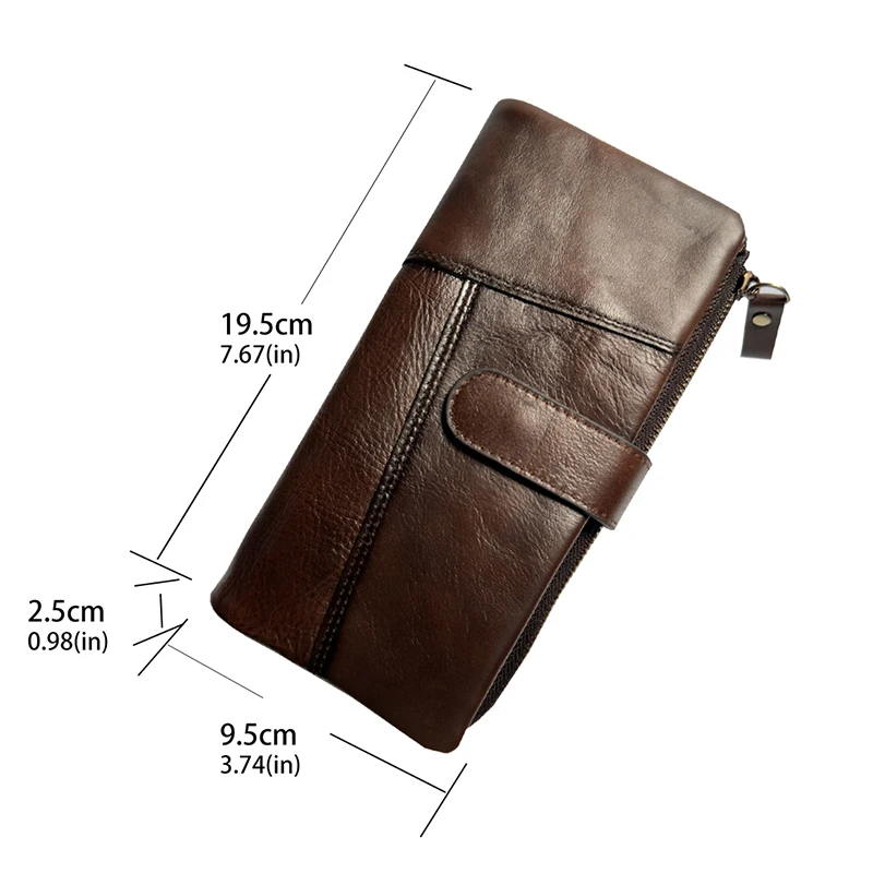 Vintage Long Wallet for Men Genuine Leather RFID Blocking Card Holder with Coin Pocket Mens Zipper Clutch