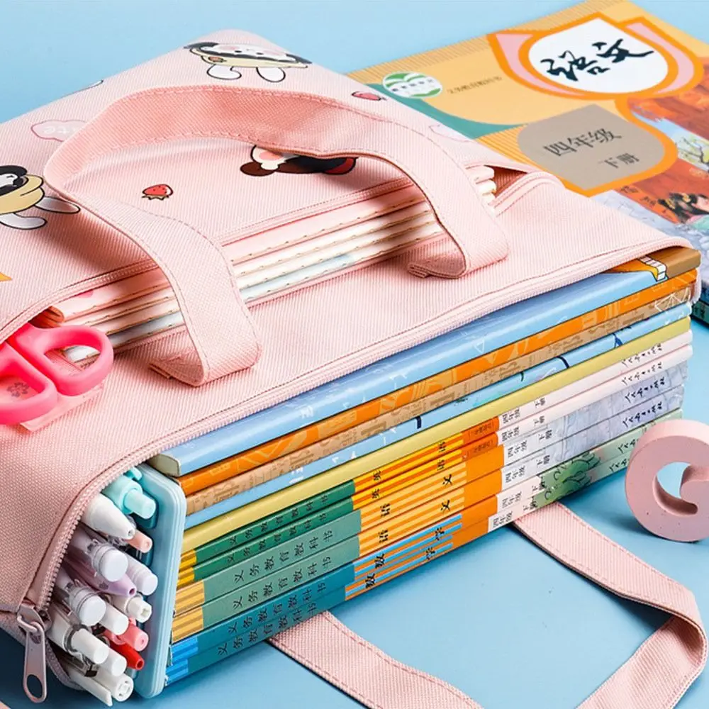 Cartoon Print Tote School Bag Multifunction Large-capacity Zipper Tutorial Bag Art Storage Bag Oxford File Bag