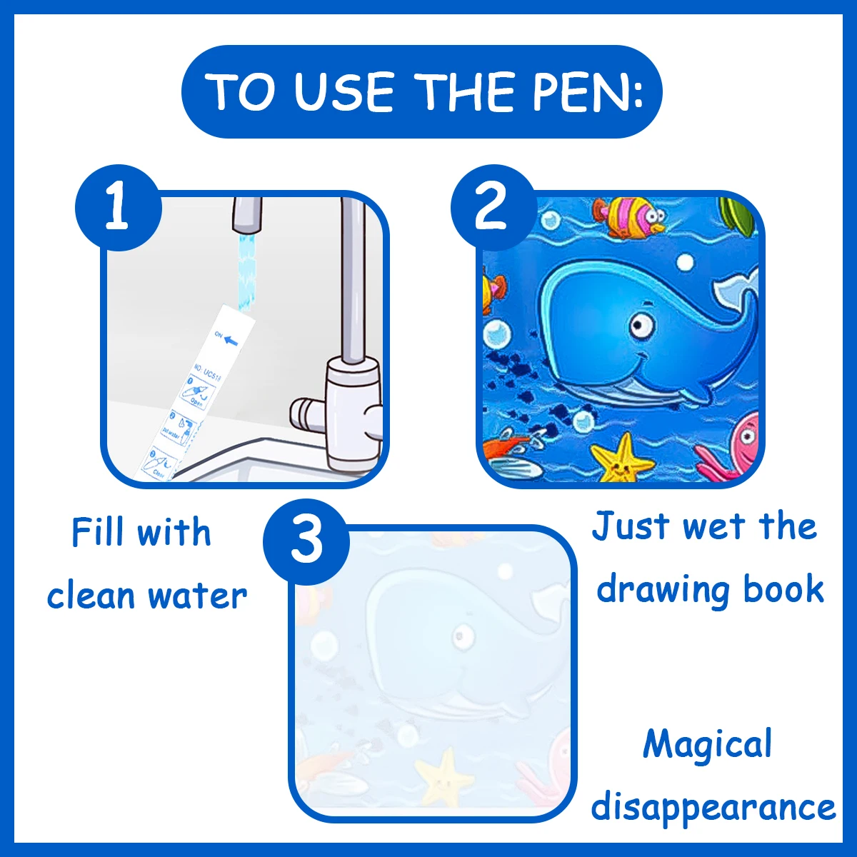 Magic Water Book Set für Kinder – Wiederverwendbare Aquarellgemälde, vier Cartoon-Themen, ein interessantes Kunstbuch