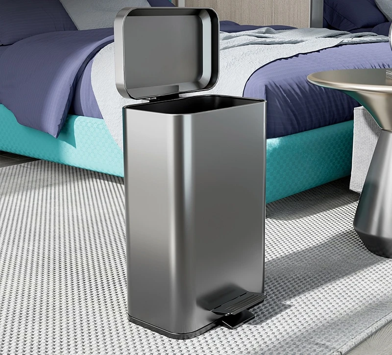 

30 Liter Stainless Steel Foot Pedal Trash Can Foot Pedal Square Kitchen with Lid Living Room Commercial Large Capacity Toilet