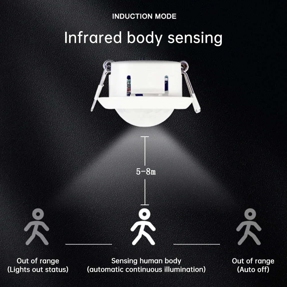 AC 220V Photosensitive Infrared Human Body Sensing Switch Led Ceiling Light Adjustable Delay Switch Ceiling Mount
