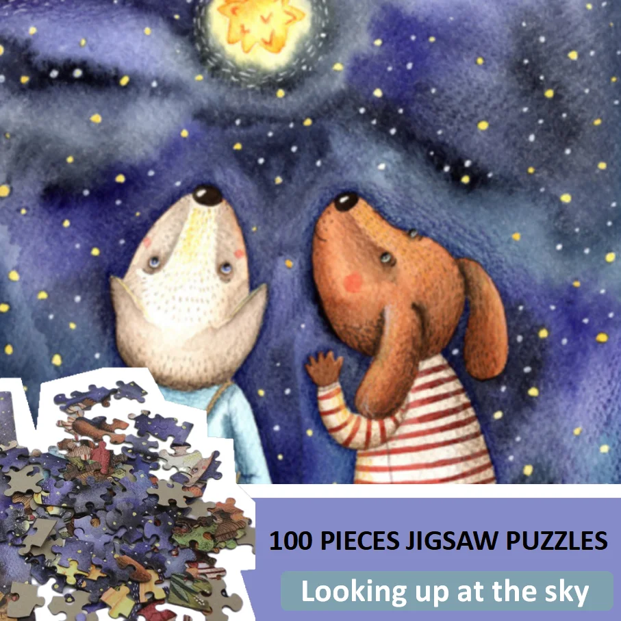 

100 Pcs Jigsaw Puzzle Looking Up At The Sky Cartoon Paper Puzzles Halloween Thanksgiving Christmas Birthday Anniversary Gift