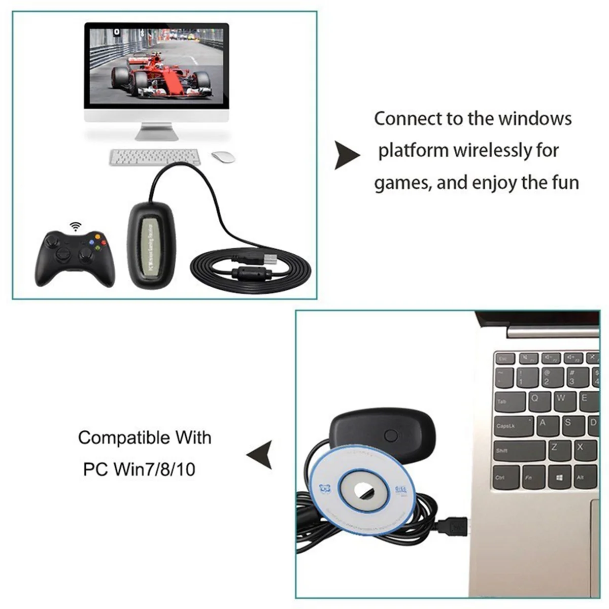 A70P For Xbox 360 Wireless Gamepad PC Adapter USB Receiver Supports Win7/8/10 System for Microsoft Xbox360 Controller Console