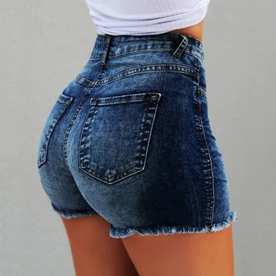 High Waist Stretchy Denim orts Women's Ripped Fringed Jeans Cotton Tight Fit mid Stretch Bla Color Spring Season Faion