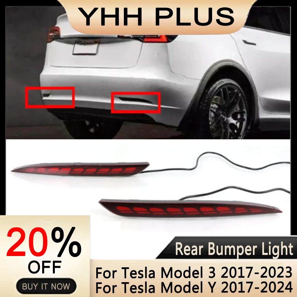 

ModelY 2024 Rear Bumper LED Fog Lights Streamer Turn Signal Lamps Tail Lights For Tesla Model 3/Y 2017-2023 Auto Exterior Parts