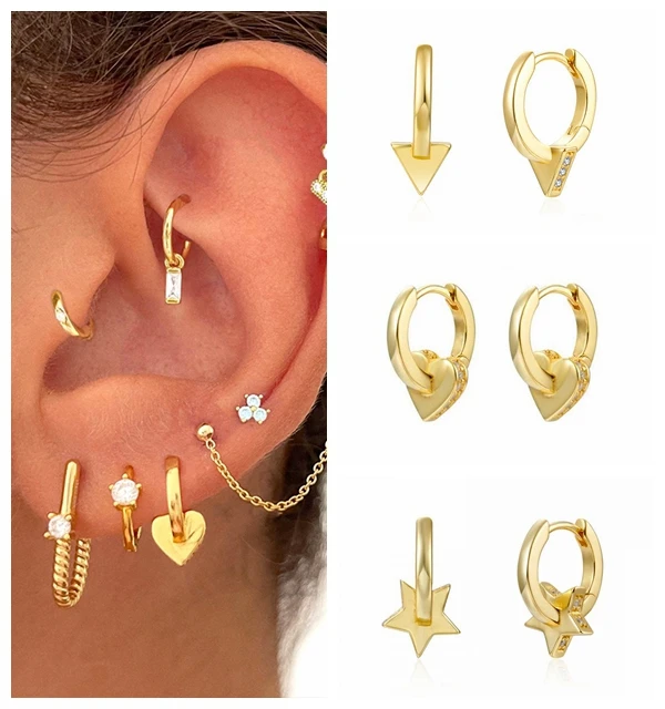 925 Sterling Silver Ear Buckle Geometry Gold Huggies Earring Women Middle Hoops Loops Circle Round Multiple Styles Metal Jewelry