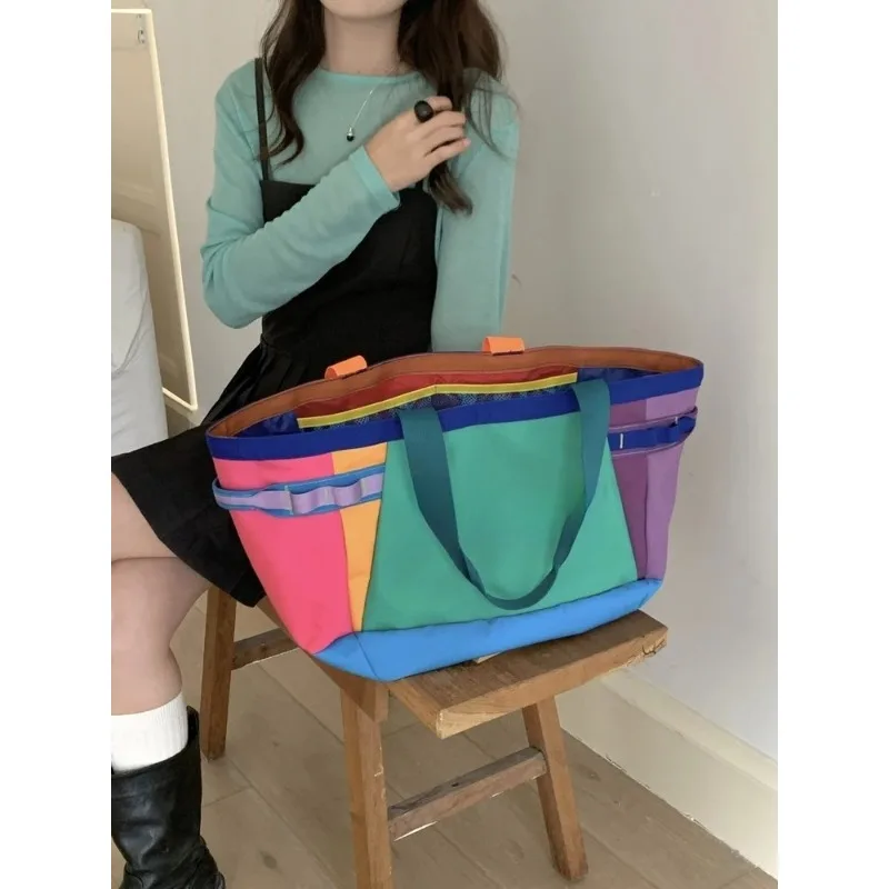 

Nylon Color Blo Tote Bag 30L Large Capaci Outdoor Travel oulder Bag Youth Square Hobo Bag in China