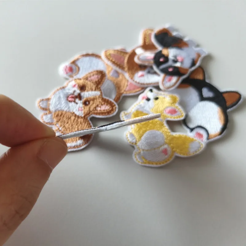 7Pcs Cute Corgi Iron On Patches Embroidered Dog Puppy Applique Badges for Clothing Jacket Jeans Backpack DIY Decor