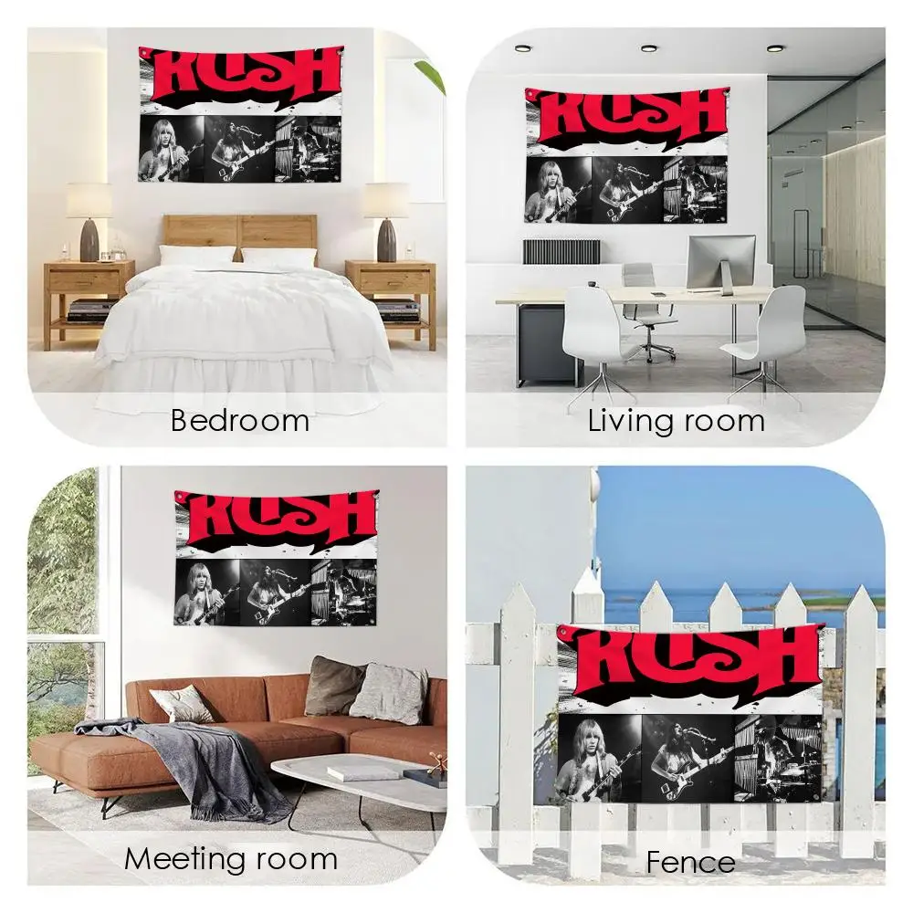 R-RUSHs Rock Band LOGO Flags  Custom Banner For Garage Door Room Decor Wall Out Decoration With Metal Buckle