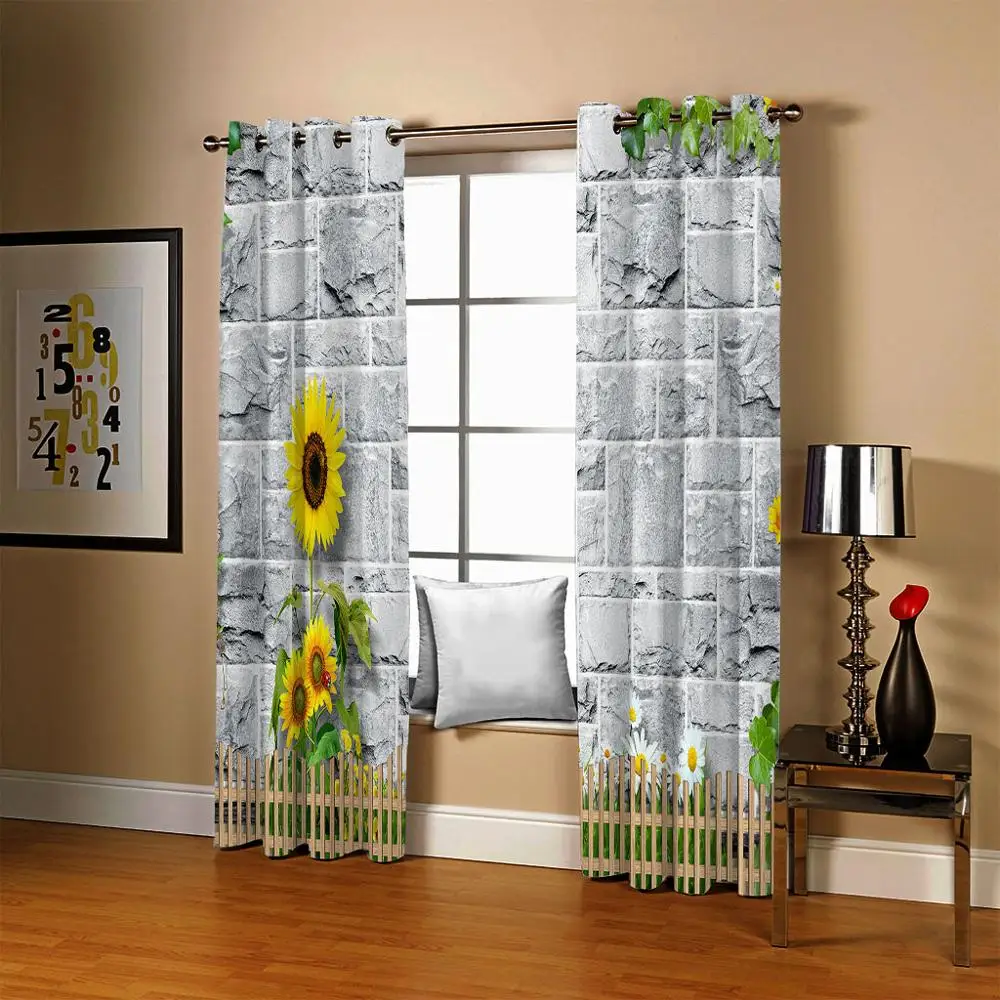 decorative curtains Gray wall flower railing print Chinese Customized 3D Blackout Curtains Living Room Bedroom Hotel Window