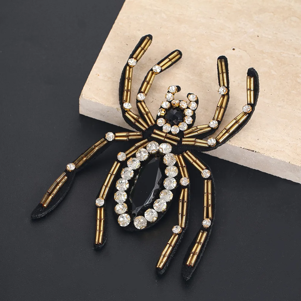 Realistic Spider 3D Beaded Patches Dark Style Insect Decorative Accessory Creative Holiday Party Decor Hand Sewing Embellishment