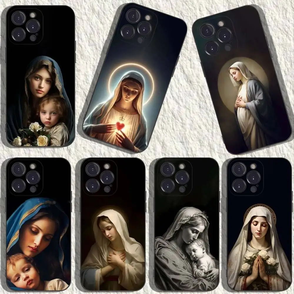 

Virgin Maria Mary Phone Case For iPhone 16,15,14,13,12,11 Plus,Pro Max,XS,X,XR,SE,Mini,8,7,Soft Silicone Black Cover