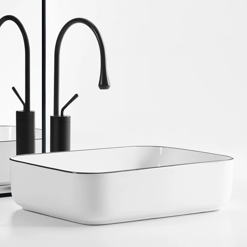 Elegant Ceramic Vessel Sink, Rectangular Design Ceramic Wash Basin - Ideal for Modern Bathroom Fixtures, Suitable for Dressing Rooms, Vanities, Bathrooms