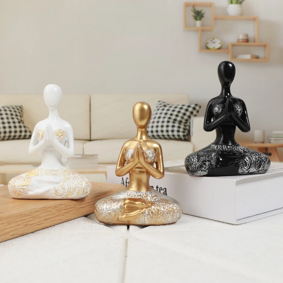 1Pc Collectible Figurine, Simple Abstract Two-Hand Combined with Ten Yoga Goddess Resin Character Ornaments, Scandinavian Creative Living Room, Dining Room, Bedroom Tv Cabinet, Entrance Hall Home Decoration Crafts, Holiday Gifts for Friends and Family