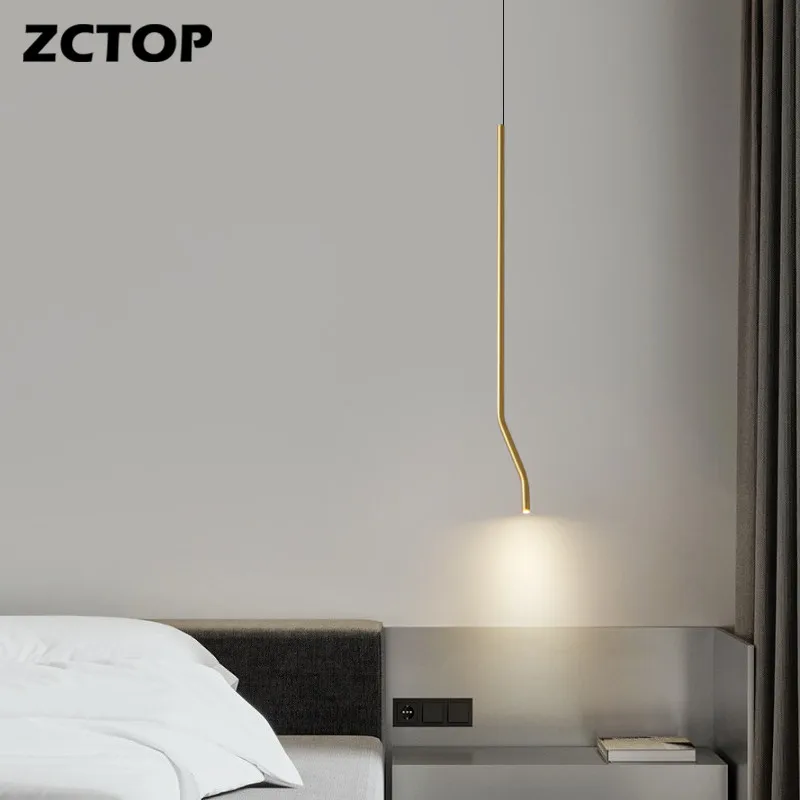 Black Gold LED Bedside Pendant Lights Full Copper Long Strip Hanging Lamps For Living Room Bedroom Indoor Decor Lighting Lustre