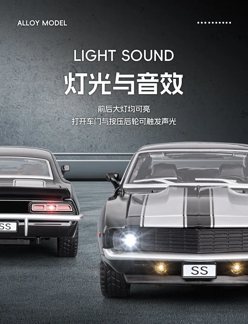 1:32 SS Auto sportiva con suono e luce Tirare indietro Modello di auto giocattolo per bambini Ornamento Modello di auto in lega pressofusa da collezione