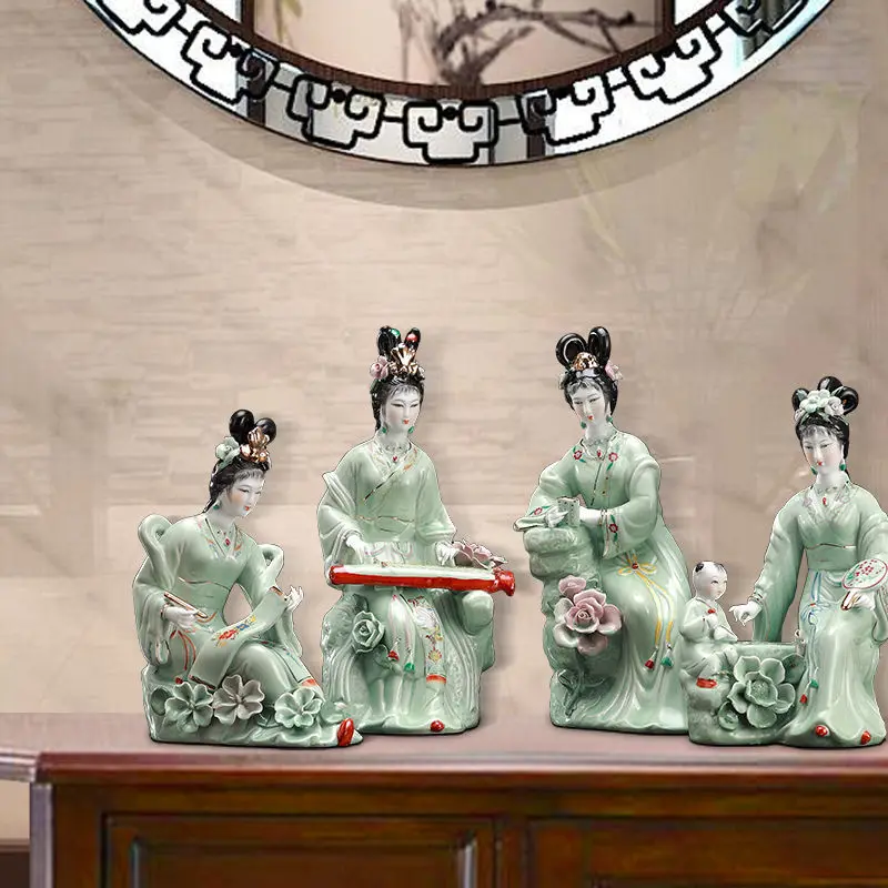 Classical piano, chess, calligraphy and painting, beautiful woman ceramic handicrafts, ornaments, Bogu frame, living room